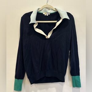 Boden Grace Colorblock V Neck Sweater Cotton Wool Blend Navy Green Mint Sz US 10